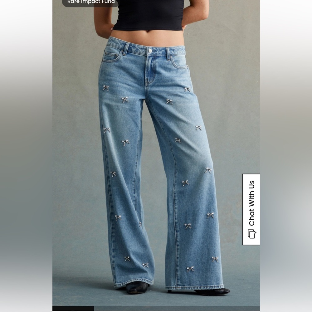 NWOT RARE DNM EDIT PacSun Light Blue Jeans Rhinestone Bow Low Rise Baggy 27Short